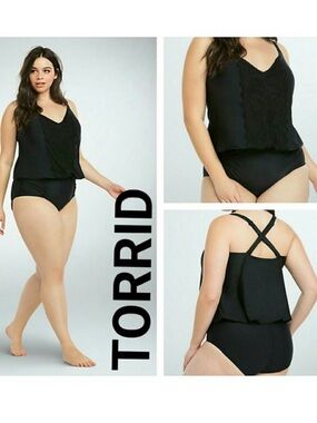 Torrid black lace front blouson swimsuit size 2X